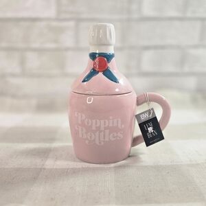 Champagne Coffee Tea Poppin Bottles Pink Mug W/ Topper Celebration Gift NEW